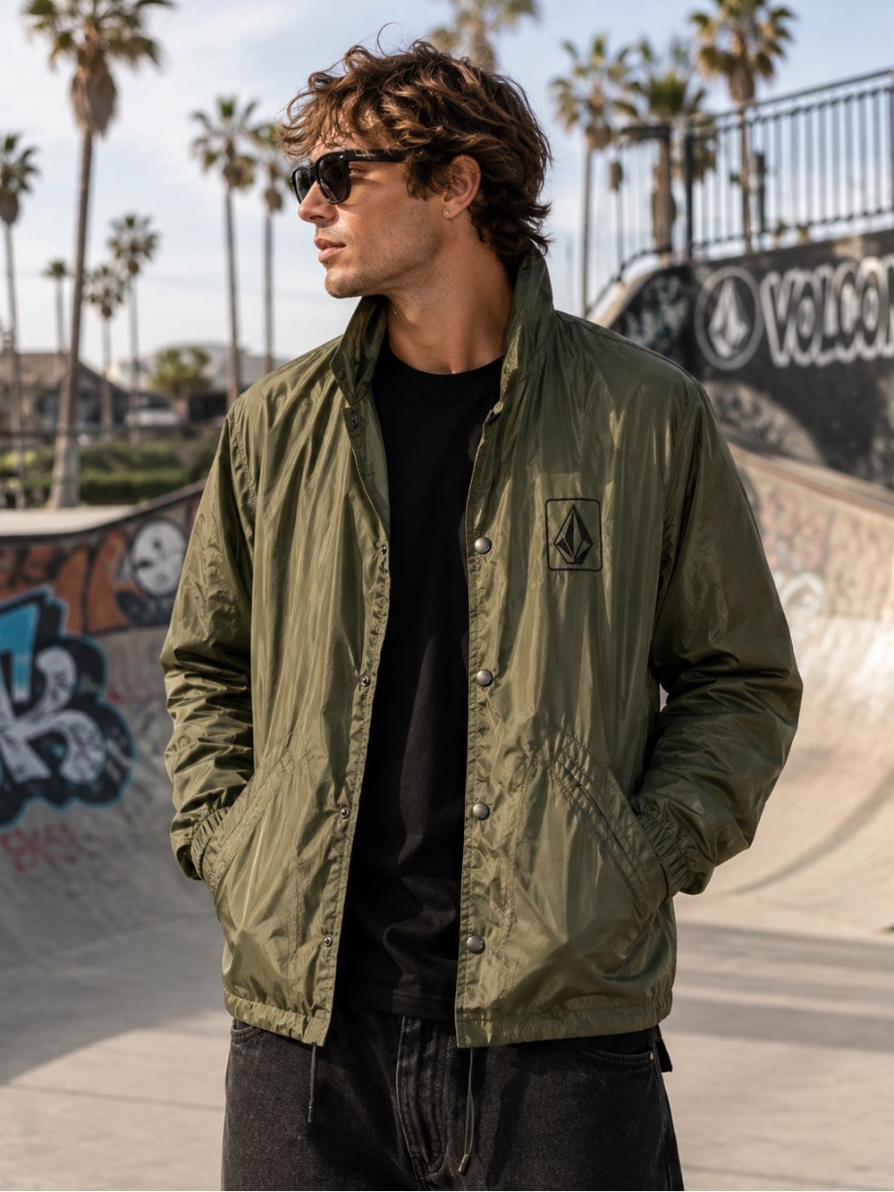 Volcom True To This Water Resistant Coach Jacket Olive Green Men’s Smalla